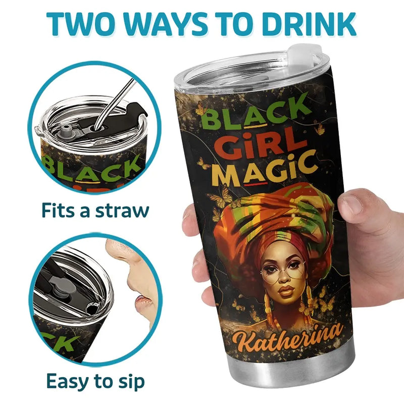 Custom Name Black Girl Magic Gifts for Women - Personalized Tumbler