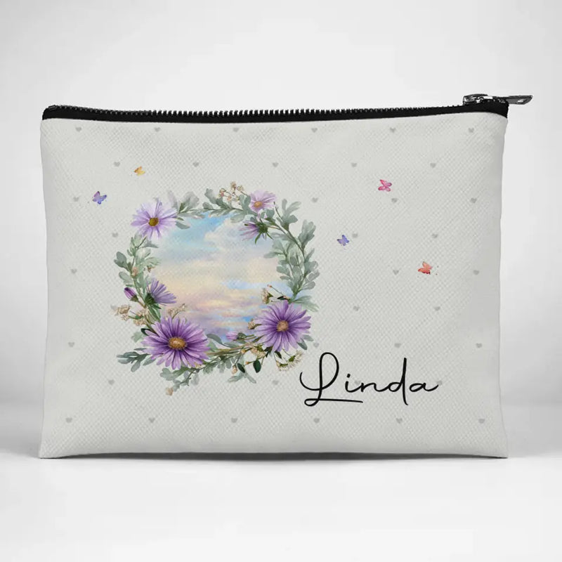 Custom Name Floral Wreath Beauty Gifts - Personalized Cosmetic Bag