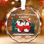 Custom Name Penguin Christmas Couple Gifts - Personalized Glass Ornament