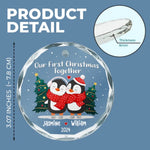 Custom Name Penguin Christmas Couple Gifts - Personalized Glass Ornament