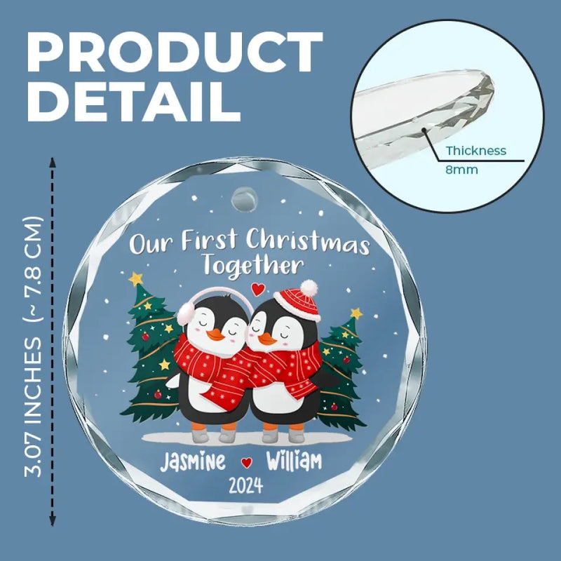 Custom Name Penguin Christmas Couple Gifts - Personalized Glass Ornament