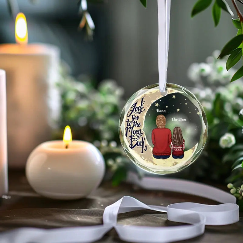 Custom Name Moon and Back Christmas Gifts for Nana - Personalized Glass Ornament