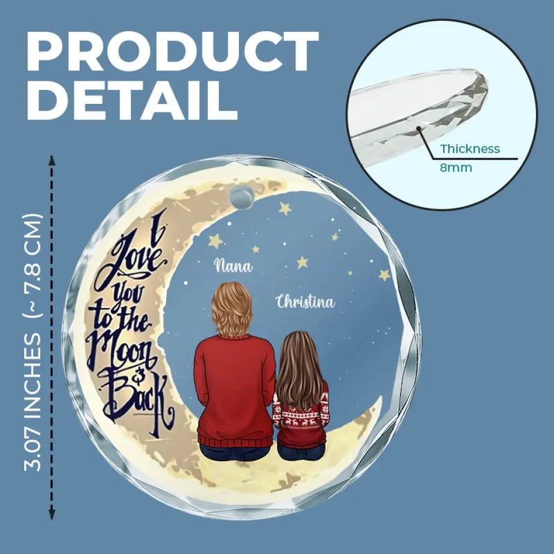 Custom Name Moon and Back Christmas Gifts for Nana - Personalized Glass Ornament