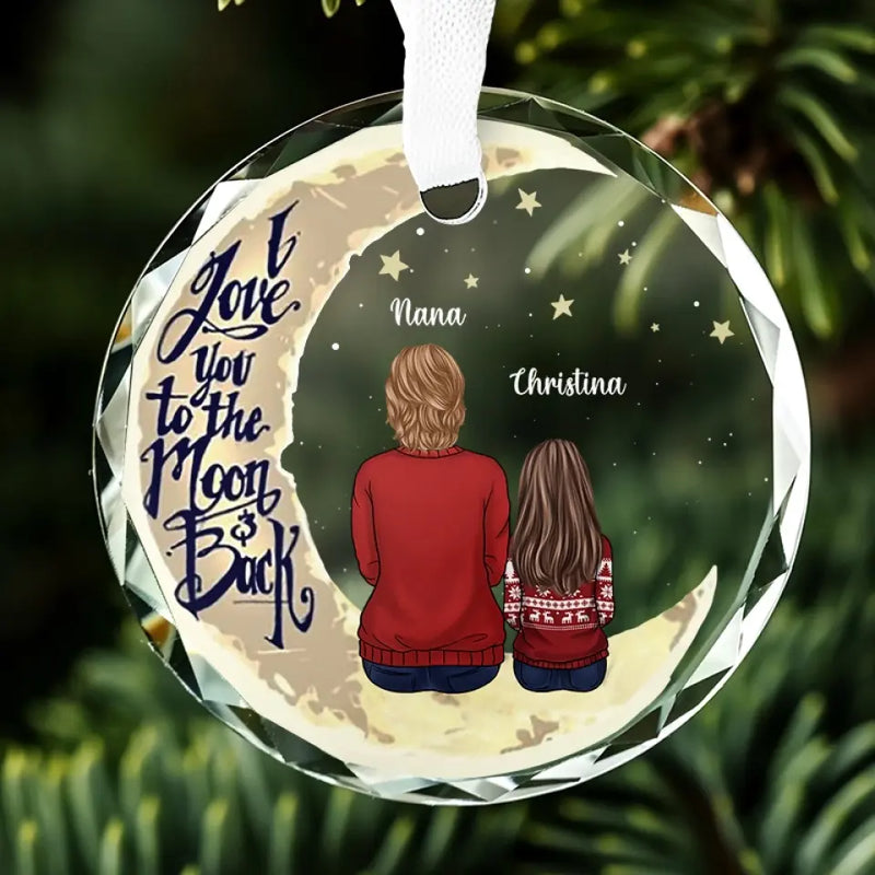 Custom Name Moon and Back Christmas Gifts for Nana - Personalized Glass Ornament