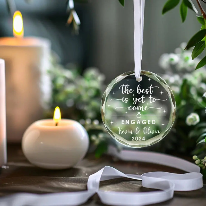 Custom Name Engagement Gifts for Couples - Personalized Glass Ornament