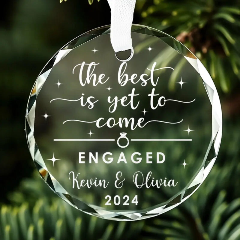 Custom Name Engagement Gifts for Couples - Personalized Glass Ornament