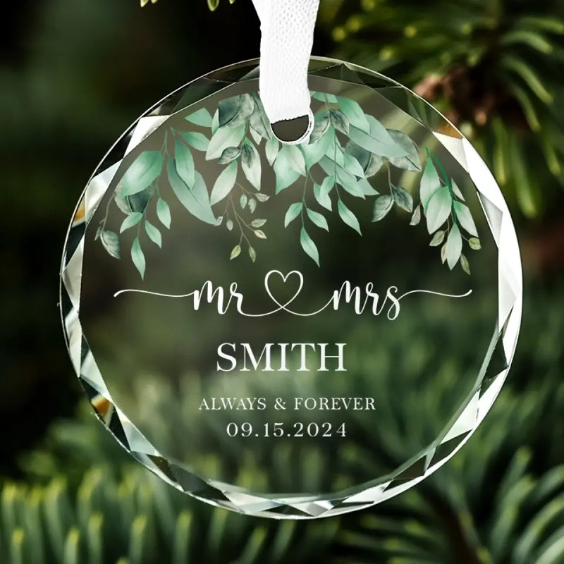 Custom Name Wedding Gifts for Couples - Personalized Glass Ornament