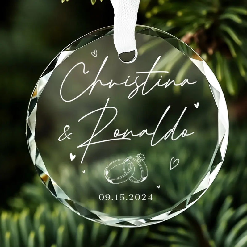 Custom Name Wedding Gifts for Couples - Personalized Glass Ornament