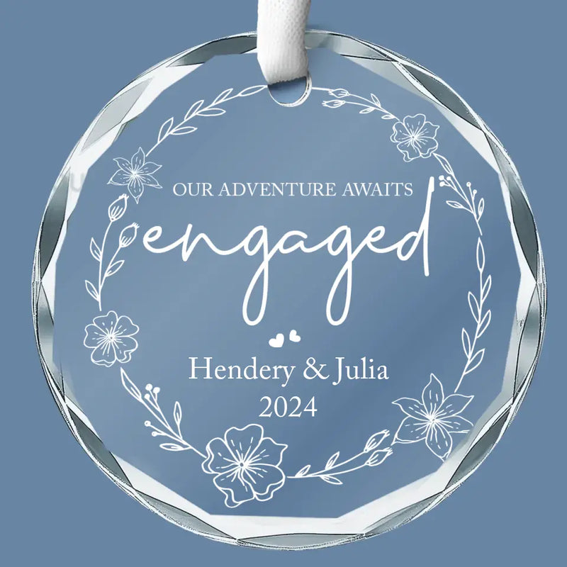 Custom Name Engagement Gifts for Couples - Personalized Glass Ornament
