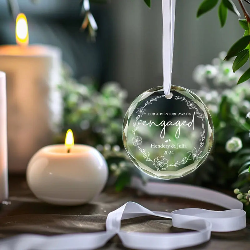 Custom Name Engagement Gifts for Couples - Personalized Glass Ornament