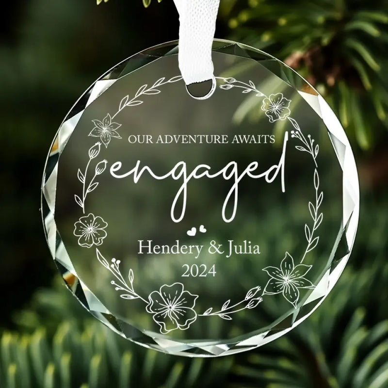 Custom Name Engagement Gifts for Couples - Personalized Glass Ornament