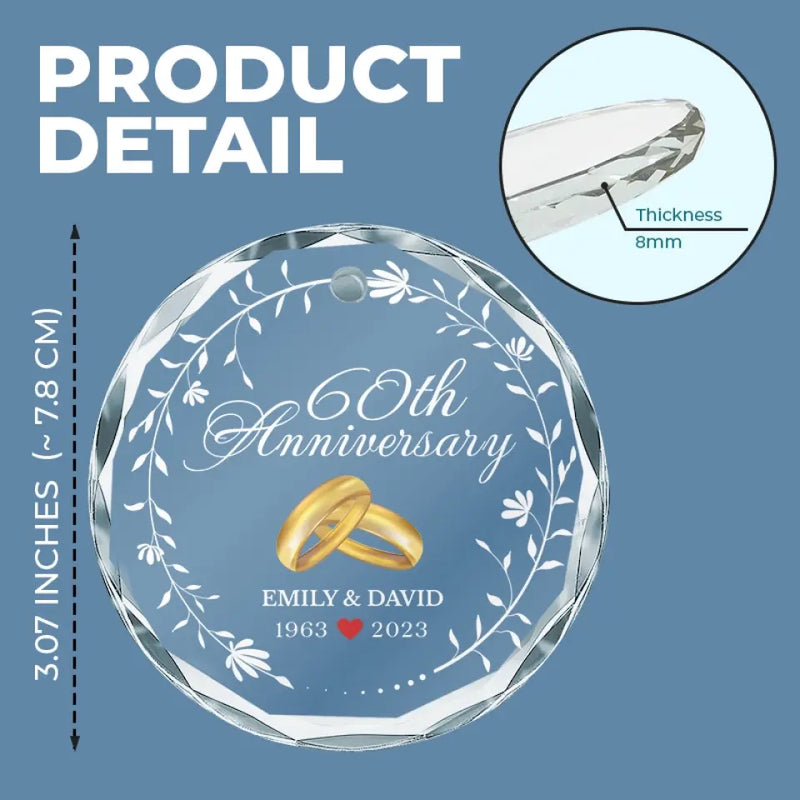 Custom Name 60th Anniversary Gifts for Couples - Personalized Glass Ornament