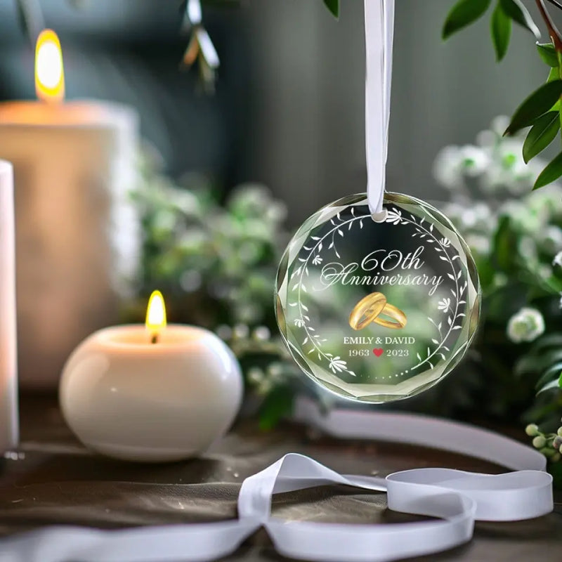 Custom Name 60th Anniversary Gifts for Couples - Personalized Glass Ornament