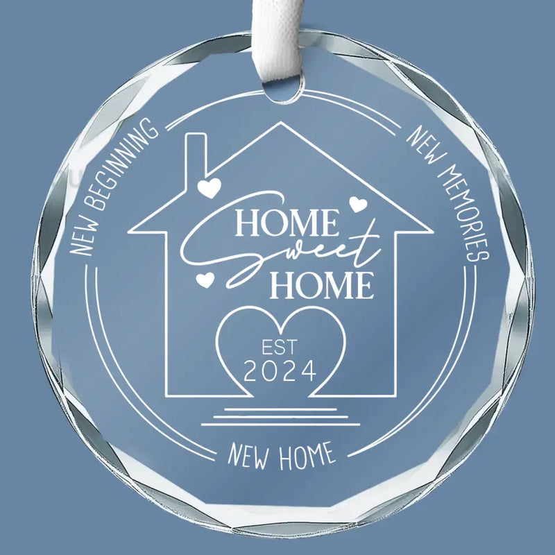 New Home New Beginning New Memories - Couple Personalized Custom Circle Glass Ornament - Gift For Husband Wife, Anniversary