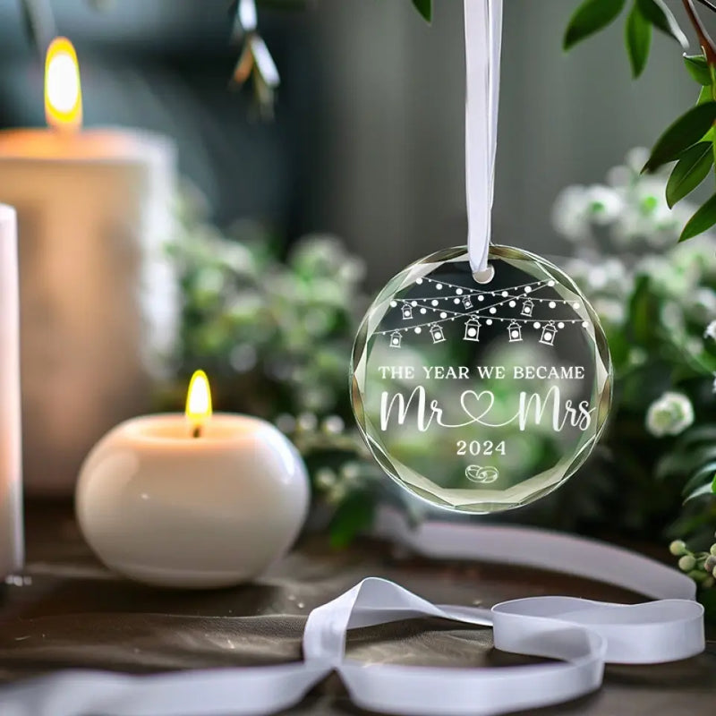 Custom Wedding Year Gifts for Newlyweds - Personalized Glass Ornament