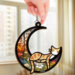 Custom Name Cat Crescent Moon Gifts for Cat Lovers - Personalized Suncatcher Ornament