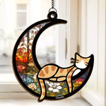 Custom Name Cat Crescent Moon Gifts for Cat Lovers - Personalized Suncatcher Ornament