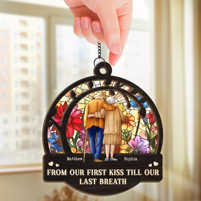 Custom Name First Kiss Last Breath Couple Gifts - Personalized Suncatcher Ornament