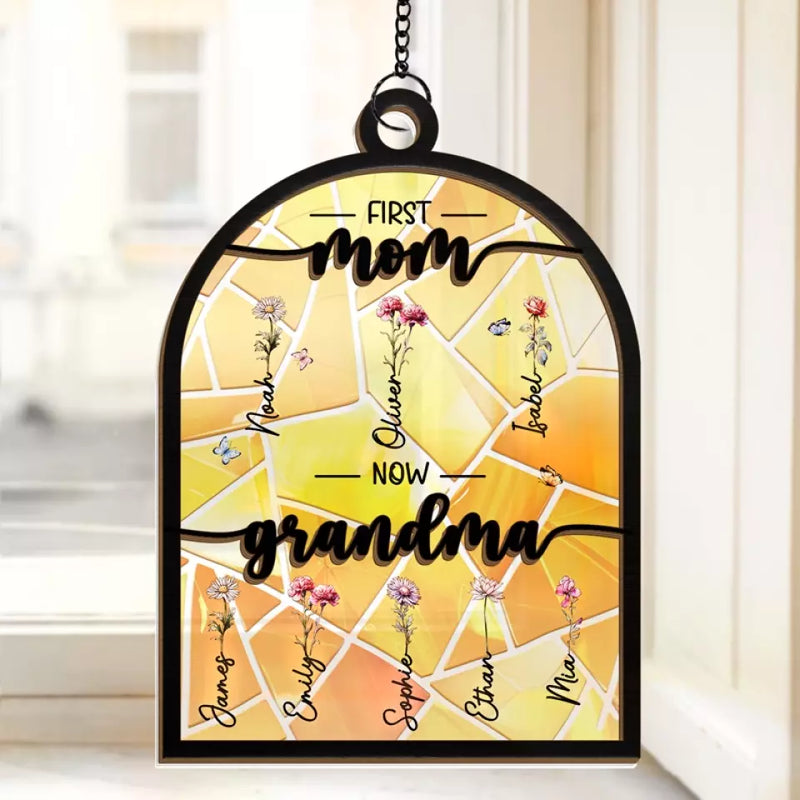 Custom Name First Mom Now Grandma Gifts - Personalized Suncatcher Ornament