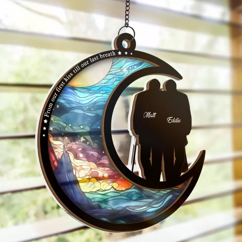 Custom Name Romantic Couple Gift - Personalized Suncatcher Ornament