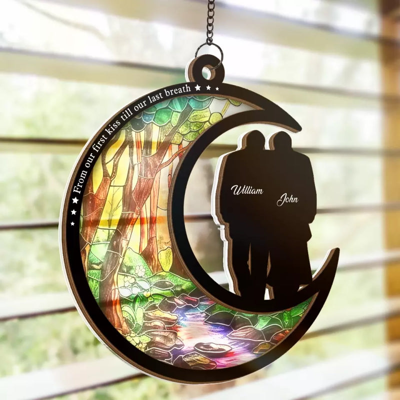 Custom Name Romantic Couple Gift - Personalized Suncatcher Ornament