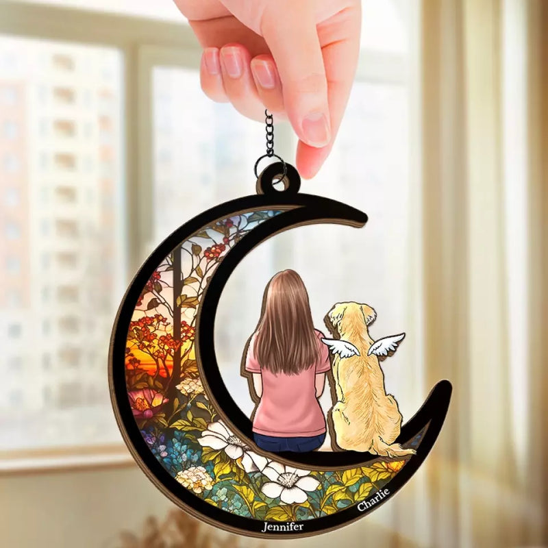Custom Name Angel Dog Memorial Gifts - Personalized Suncatcher Ornament