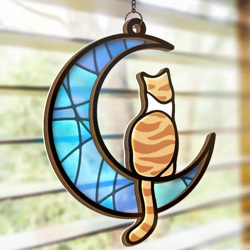 Crescent Moon Cat Decor - Suncatcher Ornament
