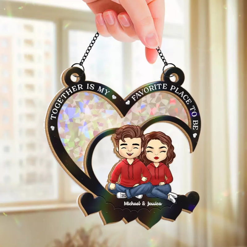 Together Is My Favorite Place To Be - Couple Personalized Window Hanging Suncatcher - Gift For Husband Wife, Anniversary