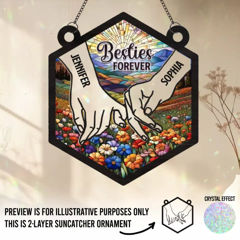 Custom Name Besties Forever Gifts for Best Friends - Personalized Window Hanging Suncatcher