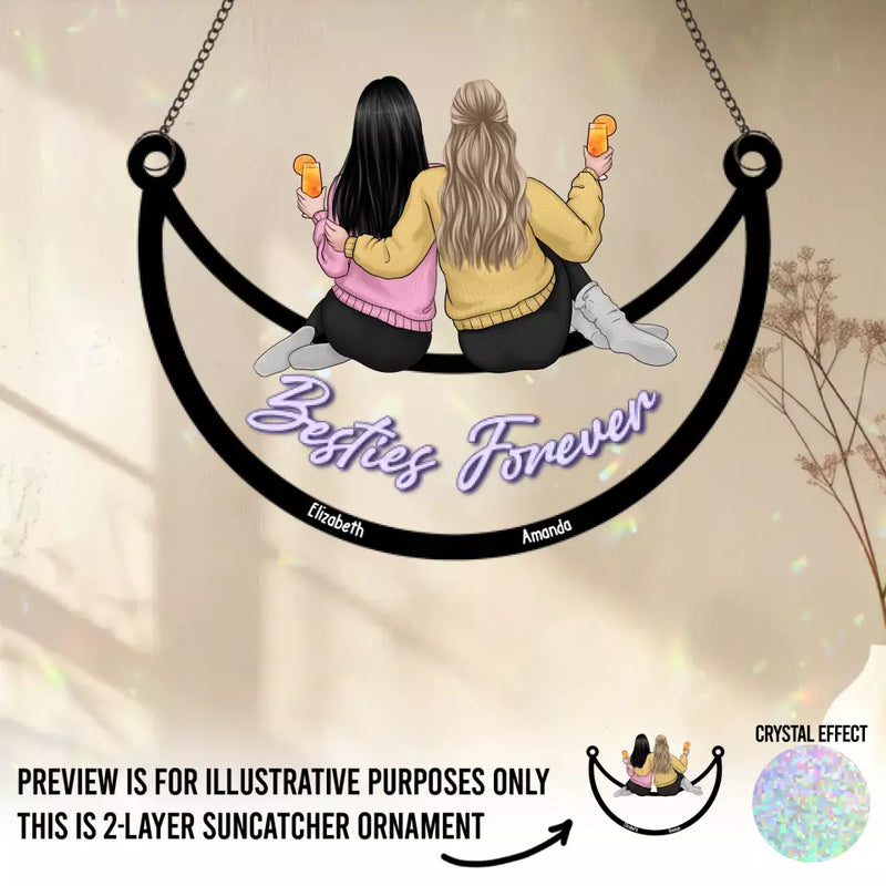 Custom Name Best Friends Gifts for Women - Personalized Window Hanging Suncatcher