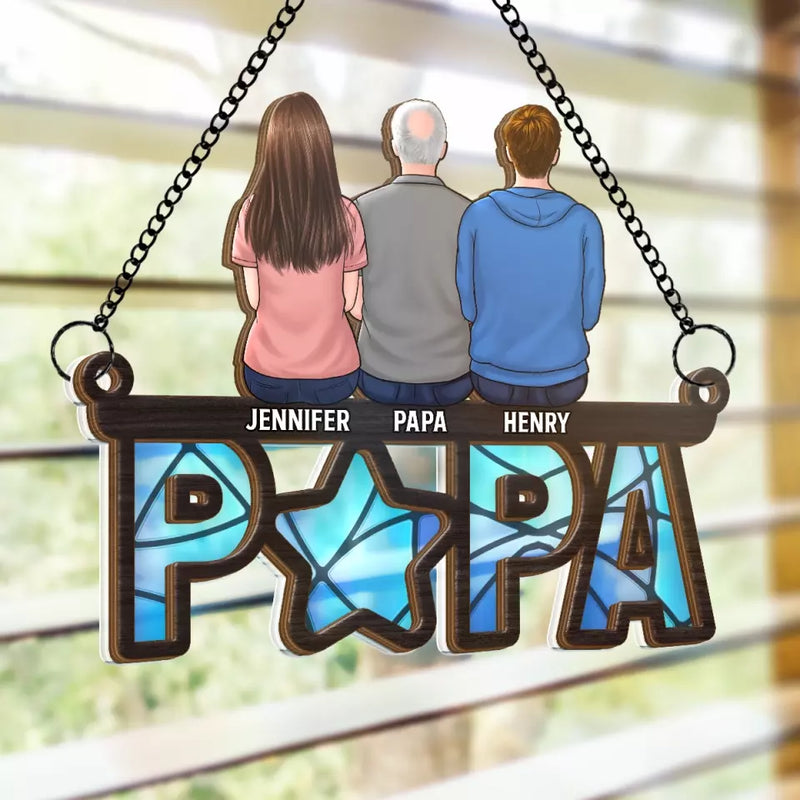 Custom Family Papa Gifts - Personalized Suncatcher Ornament