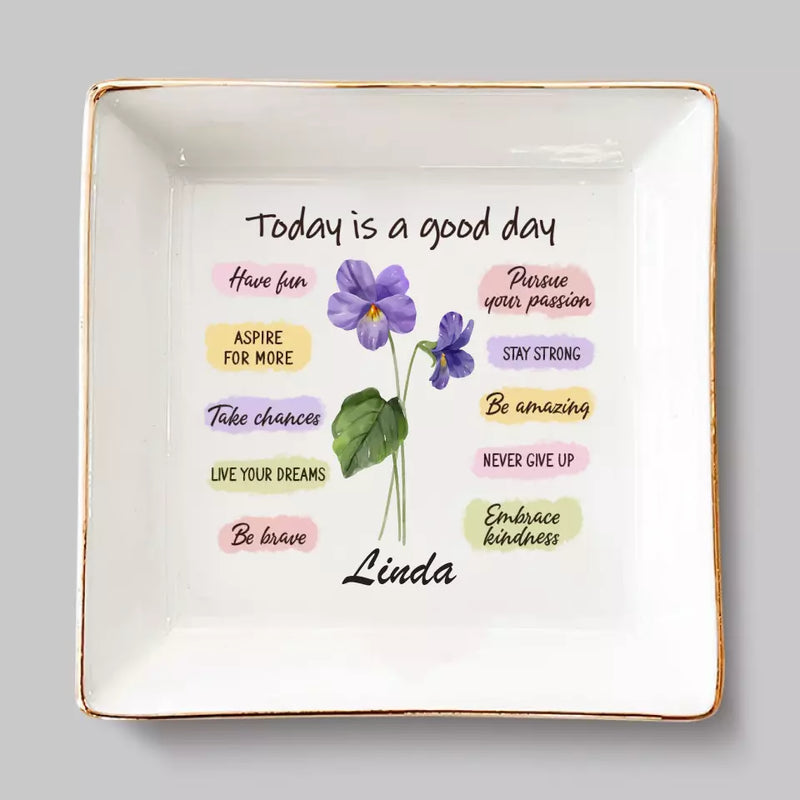 Custom Name Inspirational Floral Gifts - Personalized Jewelry Dish