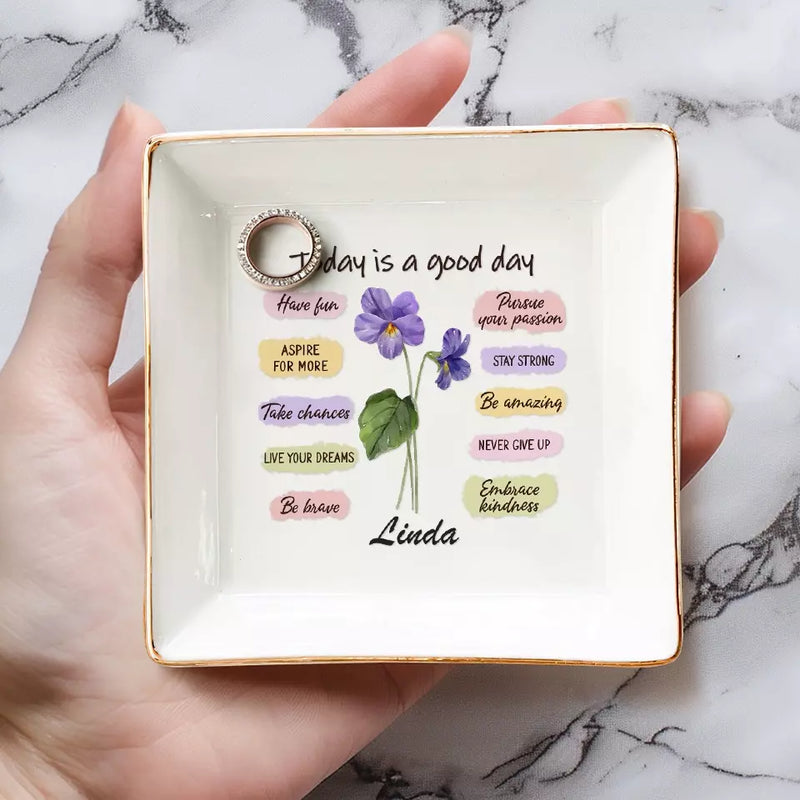 Custom Name Inspirational Floral Gifts - Personalized Jewelry Dish
