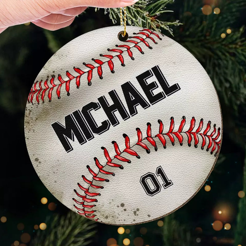 Custom Name Number Baseball Christmas Gifts for Players - Personalized Leather Ornament