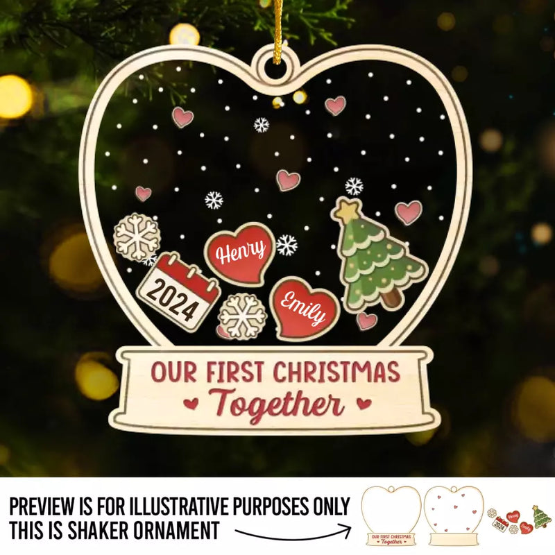 Custom Name First Christmas Gifts for Newlyweds - Personalized Shaker Ornament