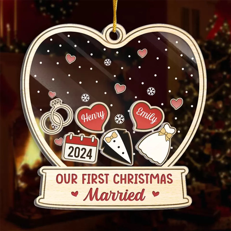 Custom Name First Christmas Gifts for Newlyweds - Personalized Shaker Ornament