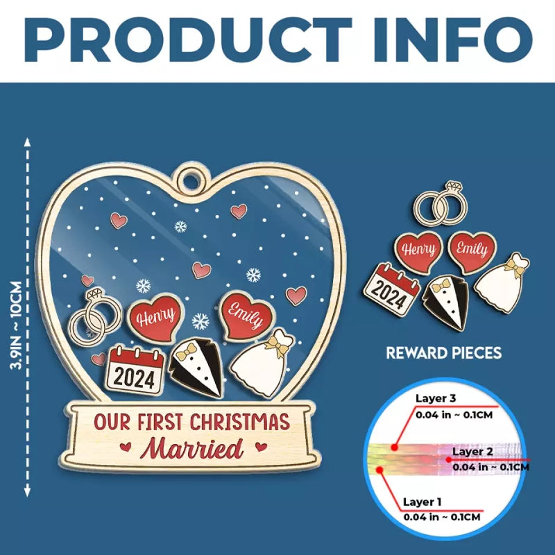 Custom Name First Christmas Gifts for Newlyweds - Personalized Shaker Ornament