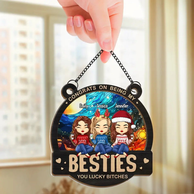 Custom Name Funny Bestie Gifts for Women - Personalized Suncatcher Ornament
