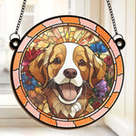 Brown and White Dog Floral Garden Decor - Suncatcher Ornament