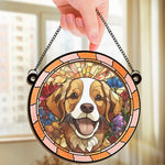 Brown and White Dog Floral Garden Decor - Suncatcher Ornament