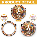 Brown and White Dog Floral Garden Decor - Suncatcher Ornament