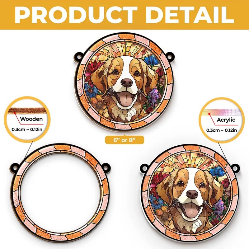 Brown and White Dog Floral Garden Decor - Suncatcher Ornament