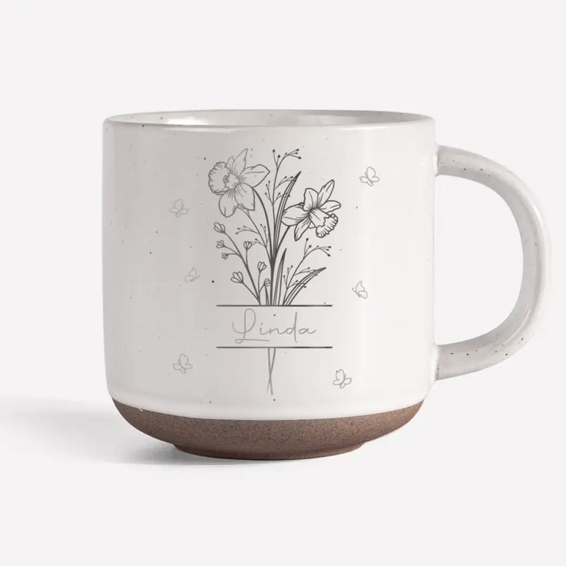Custom Name Floral Bouquet Gifts - Personalized Pottery Mug