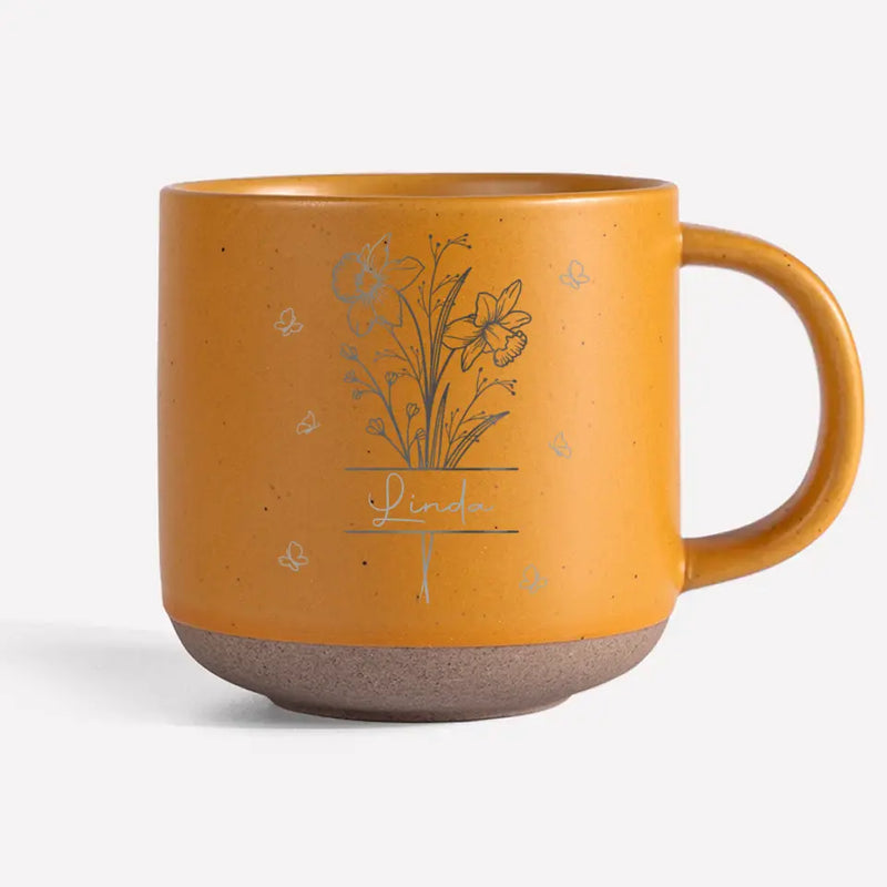 Custom Name Floral Bouquet Gifts - Personalized Pottery Mug
