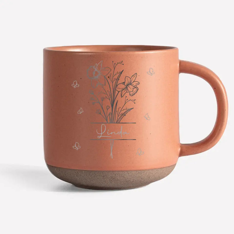 Custom Name Floral Bouquet Gifts - Personalized Pottery Mug