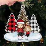 Custom Name Christmas Gifts for Grandma and Granddaughter - Personalized Leather Ornament