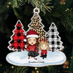 Custom Name Christmas Gifts for Grandma and Granddaughter - Personalized Leather Ornament