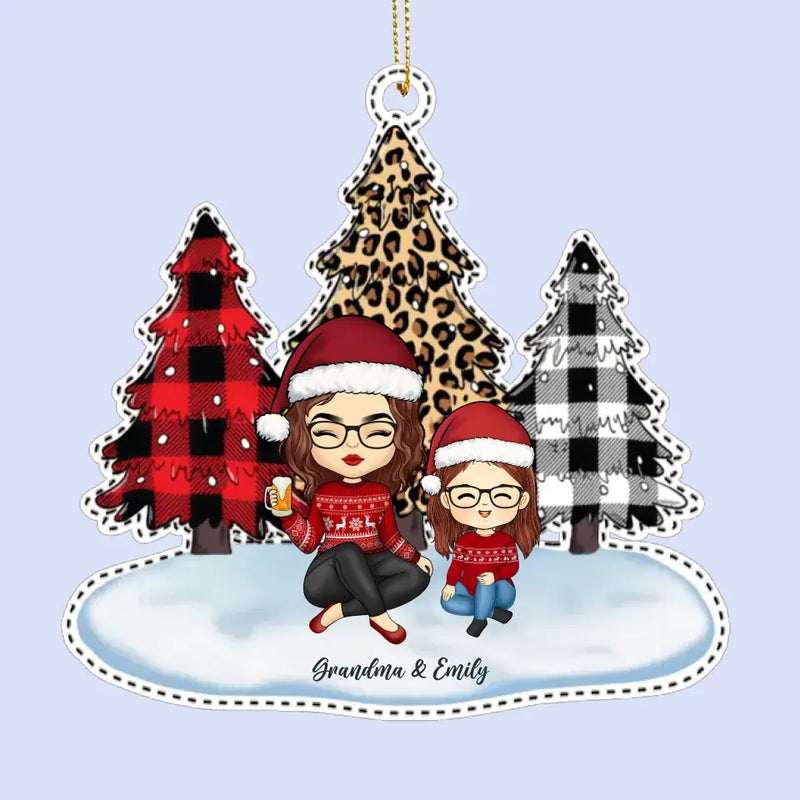 Custom Name Christmas Gifts for Grandma and Granddaughter - Personalized Leather Ornament