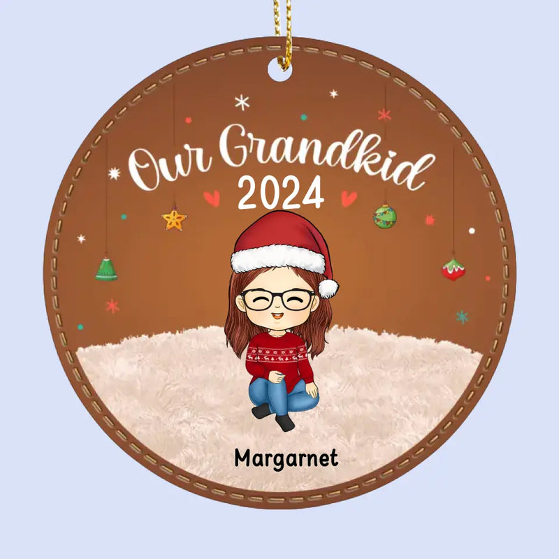 Custom Name Grandkids Christmas Gifts - Personalized Leather Ornament
