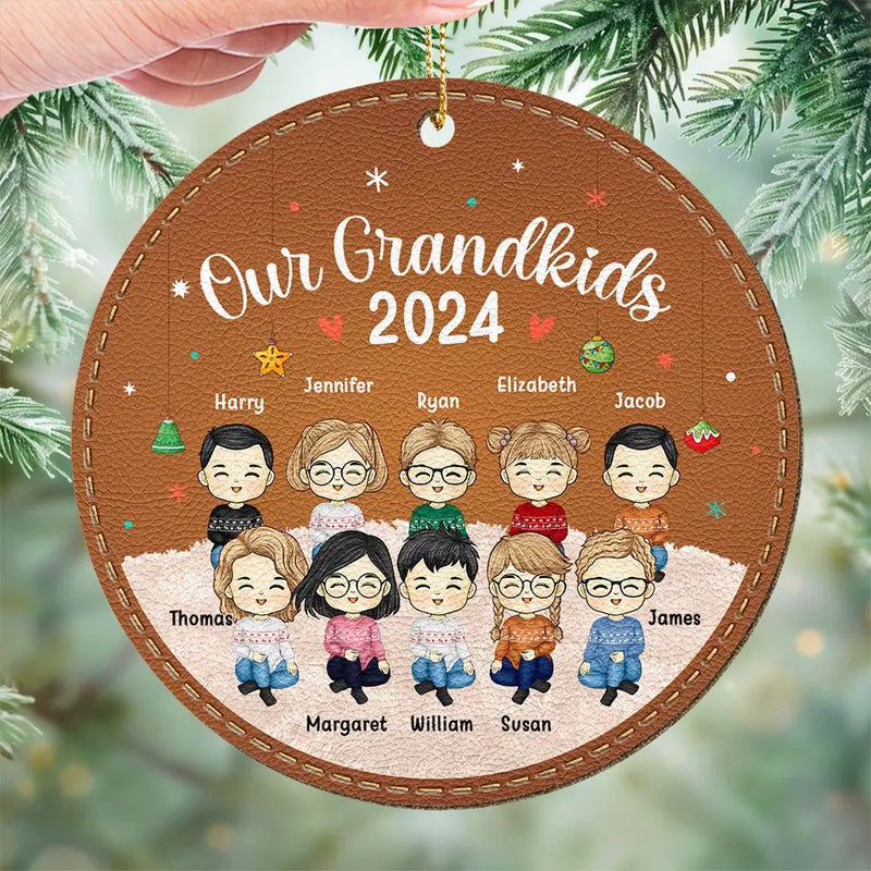 Custom Name Grandkids Christmas Gifts - Personalized Leather Ornament